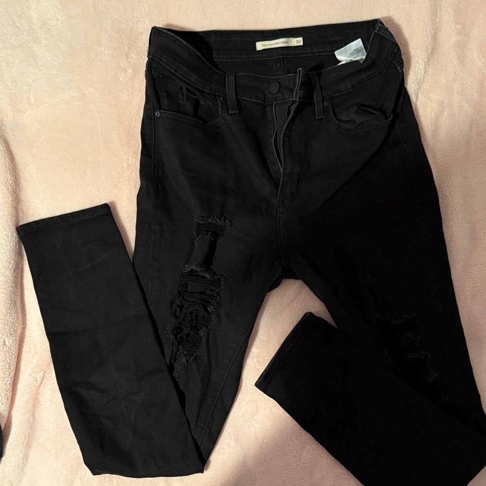Black Distressed high rise Skinny Jeans